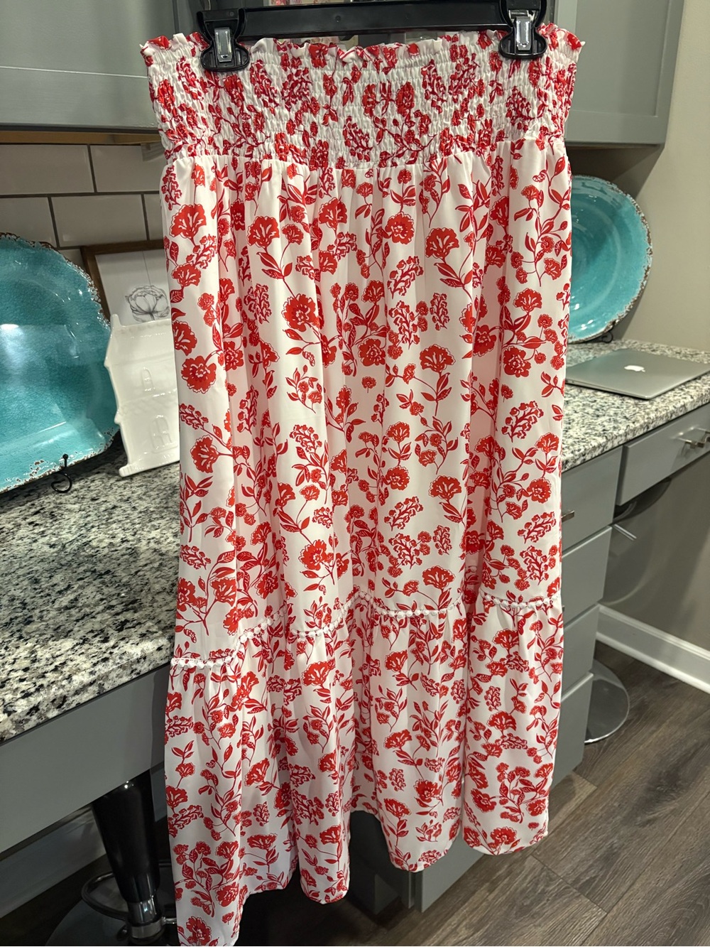 Red Floral Smocked Waist Maxi Skirt - Women